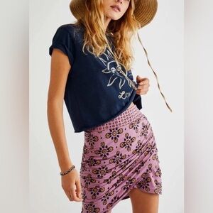 Free People NWT Just Floating Mini Skirt Mauve Floral Ruched Faux Wrap Size M
